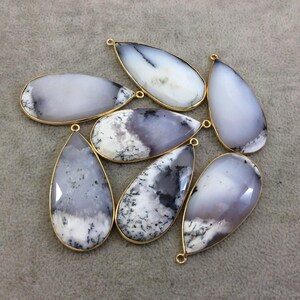 Gold Plated Dendritic Opal Teardrop Pendant – Faceted Copper Bezel Flat Back