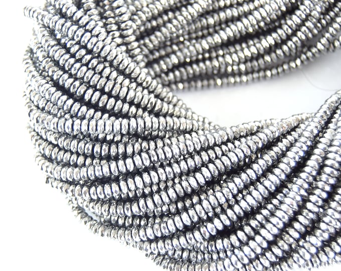 Faceted Silver Hematite Rondelle Beads - 2mm x 4mm Spacer Beads