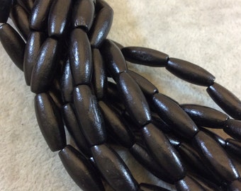 Black Natural Wood Tube/Barrel Beads - 14.5" Strand (Approx. 24 Beads) - Measuring 7mm x 16mm - 2mm Hole Size - Sold by the Strand