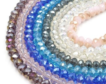 6mm Faceted Chinese Crystal Beads | AB Coated Rondelle, Purple Blue Pink