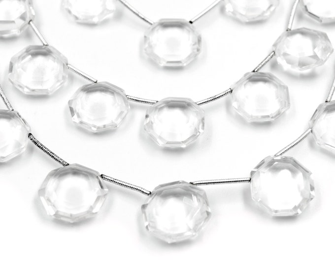 Clear Quartz Beads | Hand Cut Indian Gemstone | 15mm x 15mm  Hexagon Shaped Beads | High Quality Clear Quartz | Loose Gemstone Beads