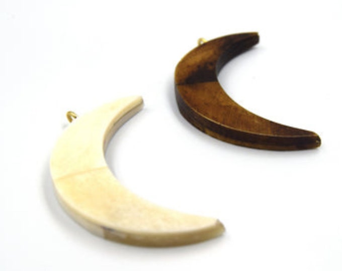 Ox Bone Crescent Moon Pendant | 2 Inch Crescent Moon Focal for Jewelry Making