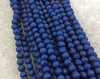 6mm Matte Finish Premium Deep Blue Titanium Druzy Agate Round/Ball Shaped Beads with 1mm Holes - Sold by 15.5" Strands (Approx. 66 Beads)