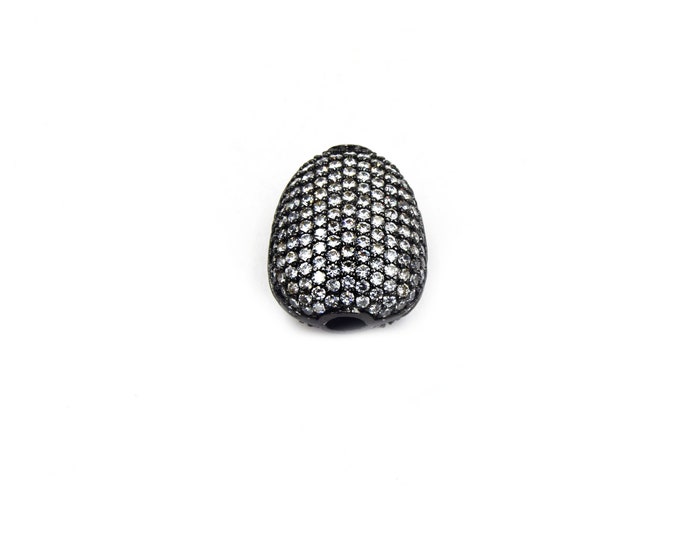 CZ Pendant | 15mm x 17mm Flat Oval Shaped Cubic Zirconia Gunmetal Plated Spacer Bead/Charm
