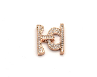 20mm x 25mm Rose Gold Plated Cubic Zirconia Encrusted/Inlaid Bar/Loop Shaped Clasp Components