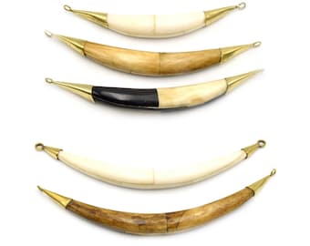Curved Crescent Pendant | Ox Bone Double Bail Focal Pendant | Horn Pendant
