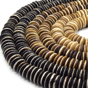 Bone Beads - Bi-Color Ox Bone Flattened Saucer Disc Beads.