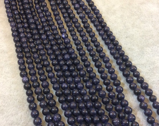 4mm Smooth Manmade Blue Goldstone (Glass) Round/Ball Shaped Beads - Sold by 15.25" Strands (Approximately 101  Beads) - Synthetic Gemstone