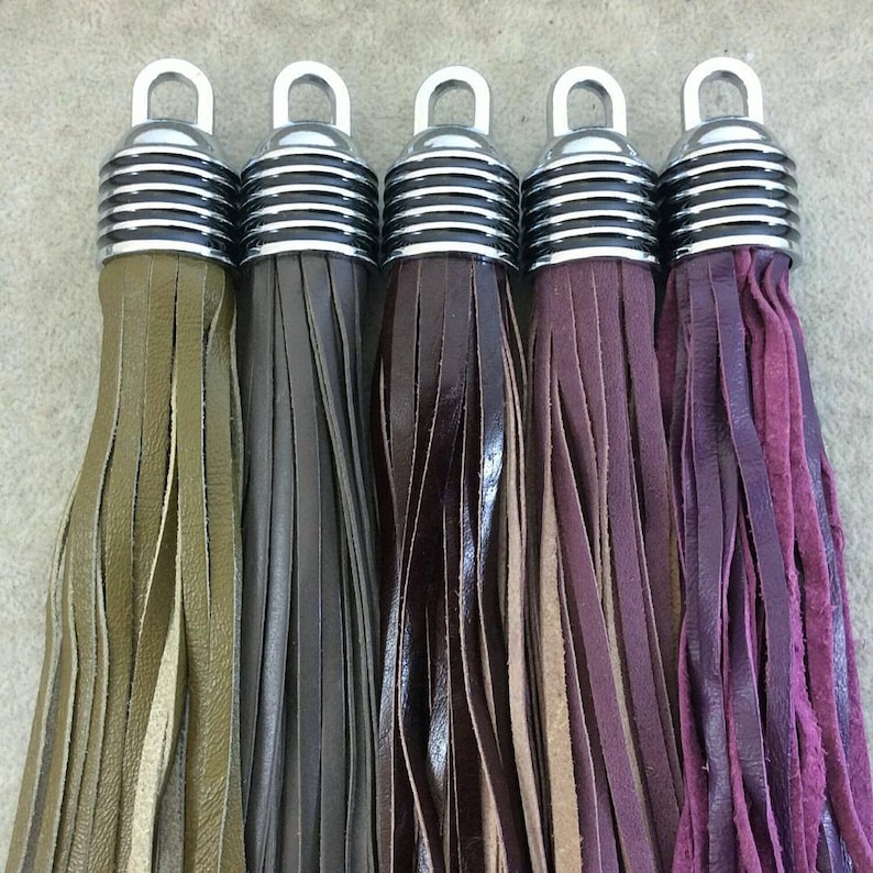 Including Cap Sold Individually Measuring 22mm x 180mm 7 Long SilverBlack Lined Capped Smooth Deep Wine Leather Tassel with Ring