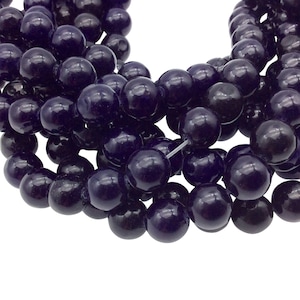 10mm Smooth Dyed Dark Purple Natural Jade Round/Ball Shape Beads with 1mm Beading Holes - Sold by 14.5&quot; Strands (Approximately 37 Beads)