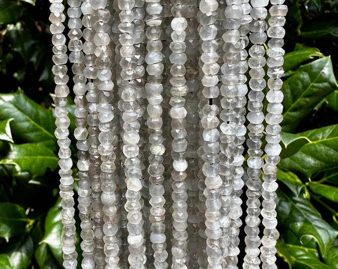 Gray Moonstone Faceted Rondelle Beads - 3mm x 4mm