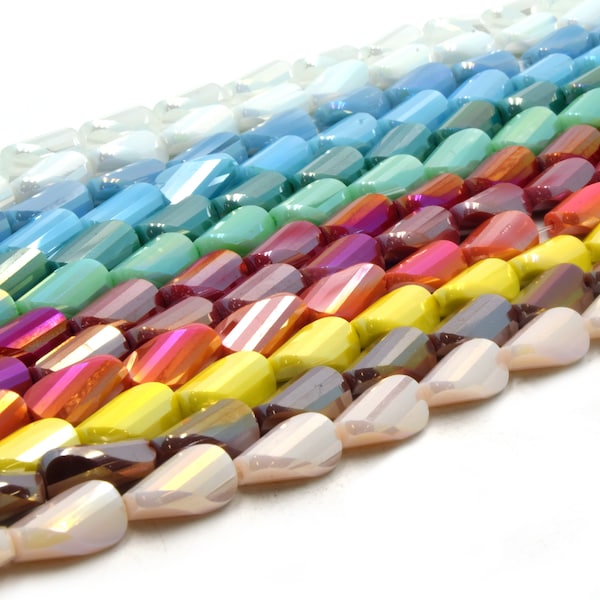 Chinese Crystal Beads | Mystic Coated Twisted Teardrop Beads | AB Coated Chinese Crystal Teardrop | Loose Beads