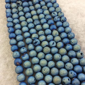8mm Matte Blue Gold Druzy Agate Beads: 15.5" Strand
