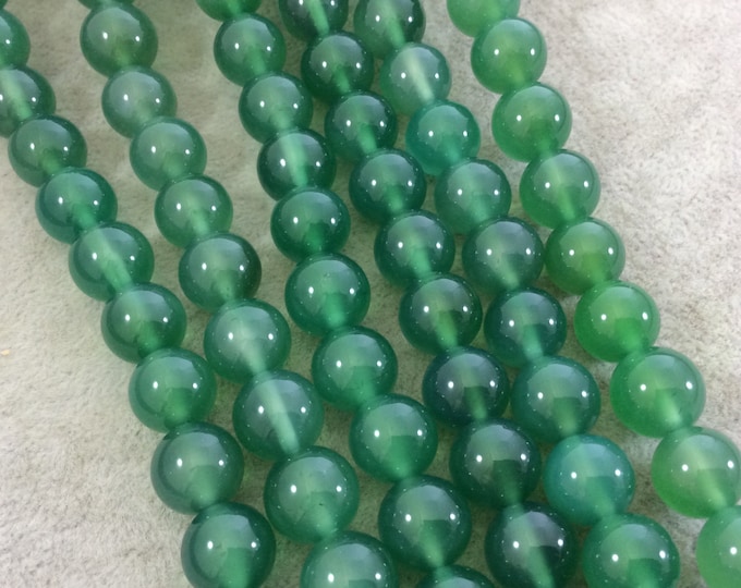 12mm Smooth Dyed Bright Green Agate Round/Ball Shaped Beads with 1mm Holes - Sold by 15" Strands (Approx. 33 Beads) - High Quality Gemstone
