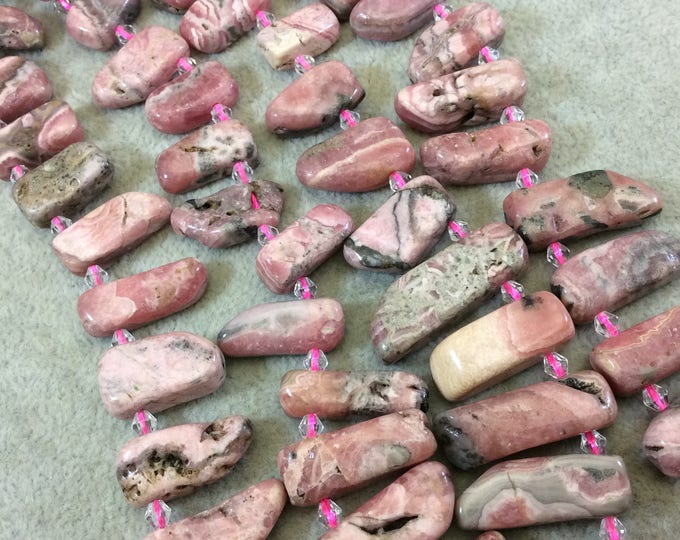 Pink Rhodocrosite Stick/Slab  Beads - 15" Strand (Approximately 32 Beads) - Measuring 8-10mm x 15-30mm - Natural Semi-Precious Gemstone