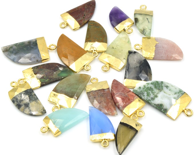 Gemstone Pendants | Electroplated Faceted Gemstone Tusk Pendants | Labradorite, Opal, Quartz, Moonstone, Jasper, Agate, Chrysoprase, ETC.