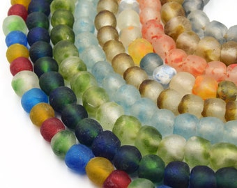 Decorative African Glass Beads | 14mm Recycled African Glass Round Rondelle Beads - Sold by Approx. 22" Strand (~40 Beads)