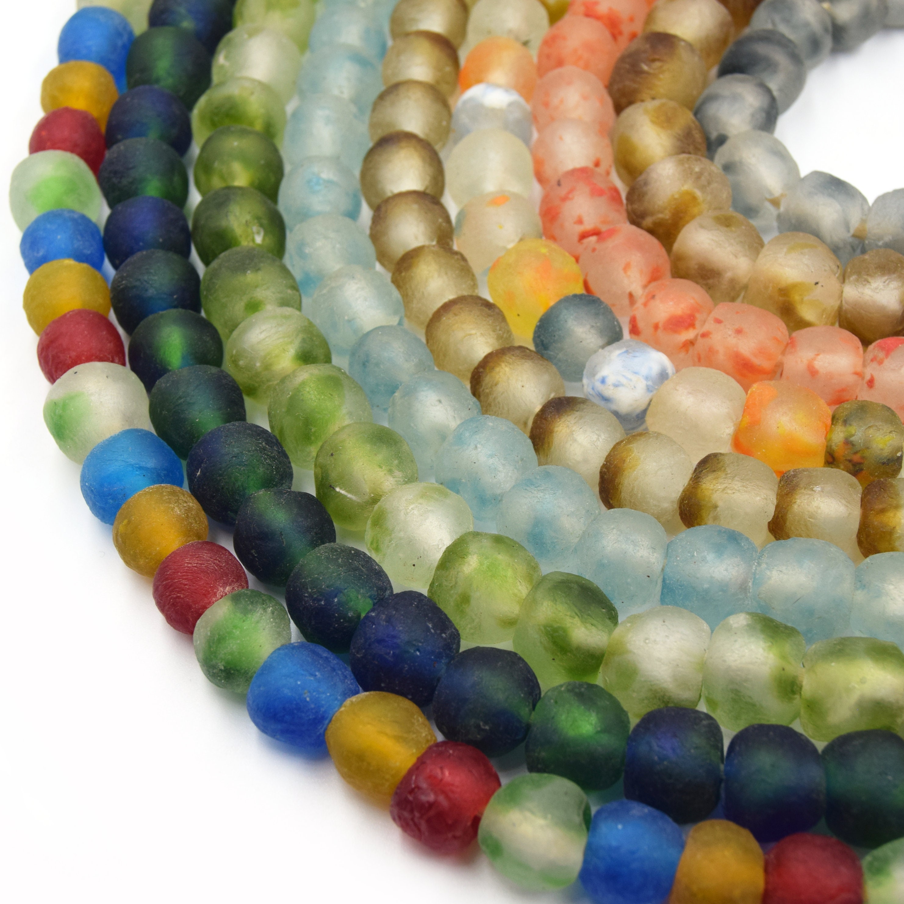 20 African recycled glass chunky spacer beads - red, white & blue spec –  Glorious Glass Beads