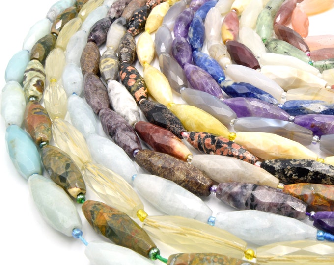 Faceted Tube Beads | 30mm Gemstone Beads | Rice Shaped Beads | Long Tube Beads | Jewelry Supply