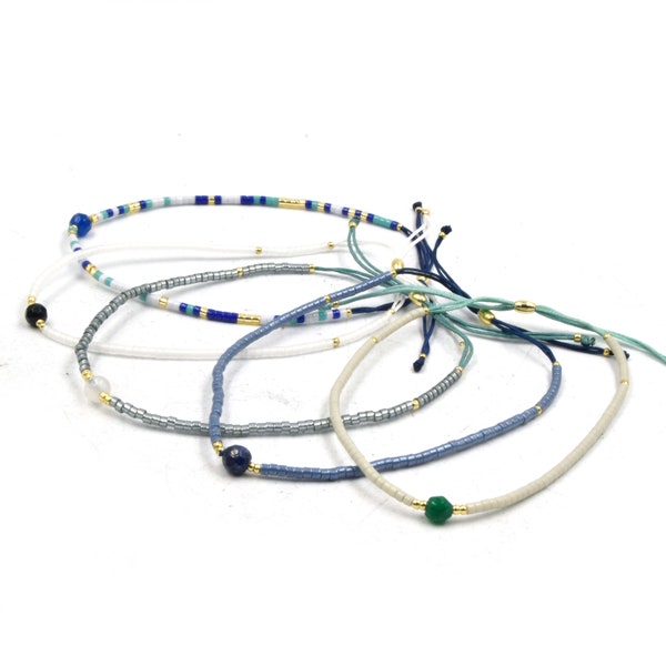 Cord Bracelet | Corded Sliding Bracelet with Gemstone Focal Piece | Lapis Green Onyx Black Agate White Agate Blue Jade Bracelet