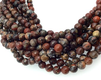Cuentas facetadas de jaspe rojo amapola de 6 mm: hebra redonda de piedras preciosas