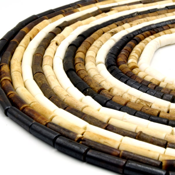 Bone Beads | Ox Bone Straight Tube Beads | 3mm 6mm 9mm 12mm | White, Light Brown, Medium Brown, Dark Brown