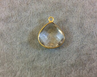 Faceted Clear Hydro Quartz Heart/Teardrop Shaped Bezel Pendant - 15mm x 15mm - Sold Individually