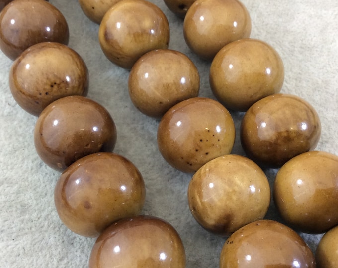 24mm Light Brown Colored Smooth Acrylic Faux Bone Round Shape Beads with 3mm Holes - 16" Strand (Approx. 20 Beads) - Sold by the Strand