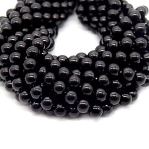 Black Round Glass Beads | Sold by the Strand - 4mm 6mm 8mm 10mm 12mm Available