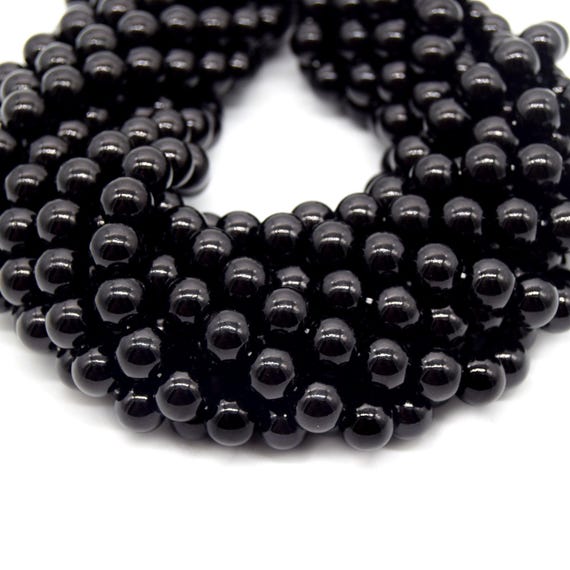 Black Glass Beads – Smooth Round, Jet-Black Finish (4-12mm)
