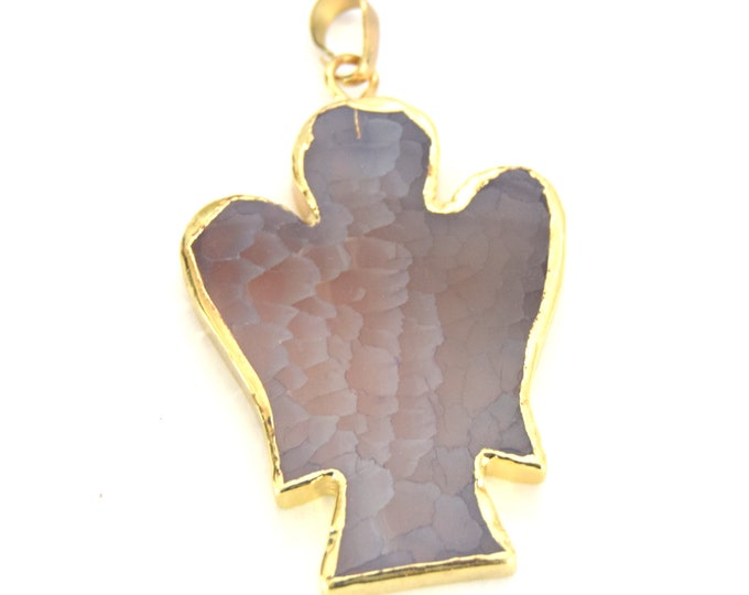 32mm x 42mm Gold Electroplated Gray Mixed Agate Angel Shaped Pendant with Bail