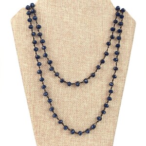 Chinese Crystal Beads | 72&quot; - 8mm Opaque Navy Blue Rondelle Chinese Crystal Glass Beads Hand Woven Necklace - Holiday Special!