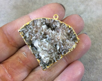 OOAK Gold Electroplated Natural Tan Dolomite Cluster (Star Druzy) Inverted Fan Shaped Focal Pendant - Measuring 41mm x 36mm Approximately