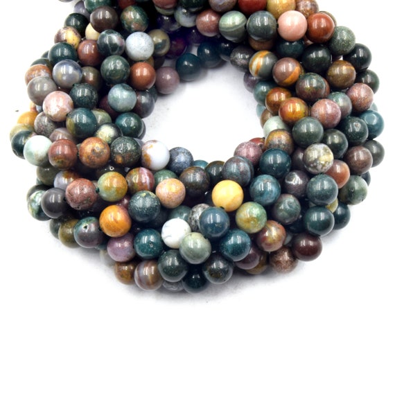 Multi-color Smooth Round Ocean Jasper Stone Beads for Jewelry Making Strand 15" 