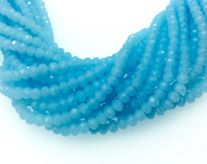 Chinese Crystal 3mm x 4mm Faceted Opaque Baby Blue Glass Crystal Rondelle Beads - 16" Strand (Approximately 134 Beads) - Sold by the Strand