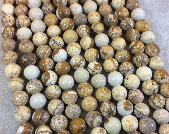 8mm Natural Picture Jasper Smooth Finish Round/Ball Shaped Beads with 2.5mm Holes - 7.75" Strand (Approx. 25 Beads) - LARGE HOLE BEADS