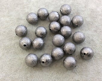 12mm Sandblasted Stardust Finish Gunmetal Base Metal Round/Ball Shaped Beads with 2mm Holes - Loose, Sold in Pre-Packed Bags of 20 Beads