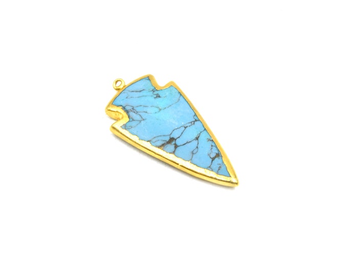 Howlite Pendant | Gold Electroplated Gemstone Pendant | Blue Veined Howlite Arrowhead