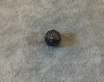 8mm Pave Diamond Gunmetal Plated Sterling Silver Bead