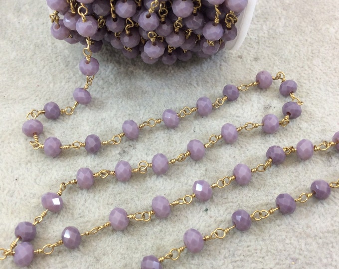 Gold Plated Copper Wrapped Rosary Chain with 6mm Faceted Faded Purple Glass Crystal Rondell Beads - Sold by 1" Cut Section or in Bulk!