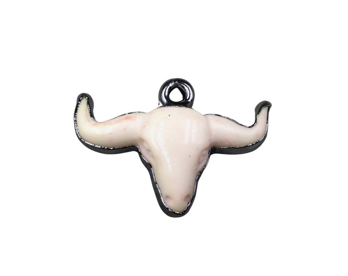 1.5" Gunmetal Plated Beige Acrylic Steer Skull Pendant - Measuring 36mm x 25mm Approx. - Available in Other Colors, See Related Items Link