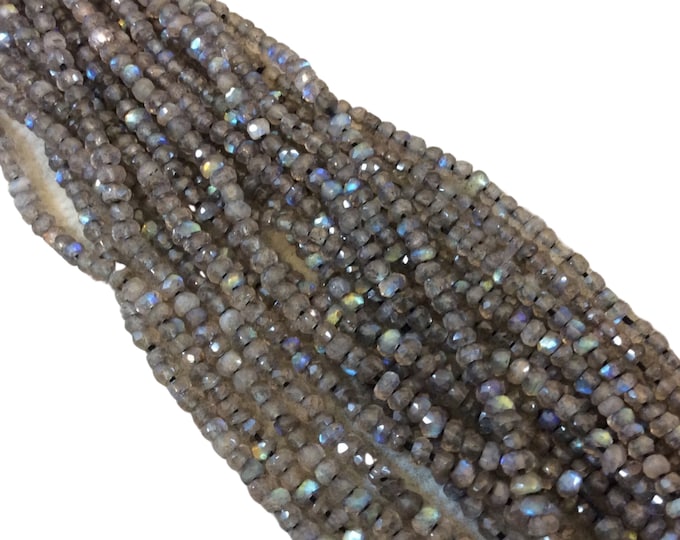 Labradorite Rondelle Beads - 3mm Faceted Gray Beads