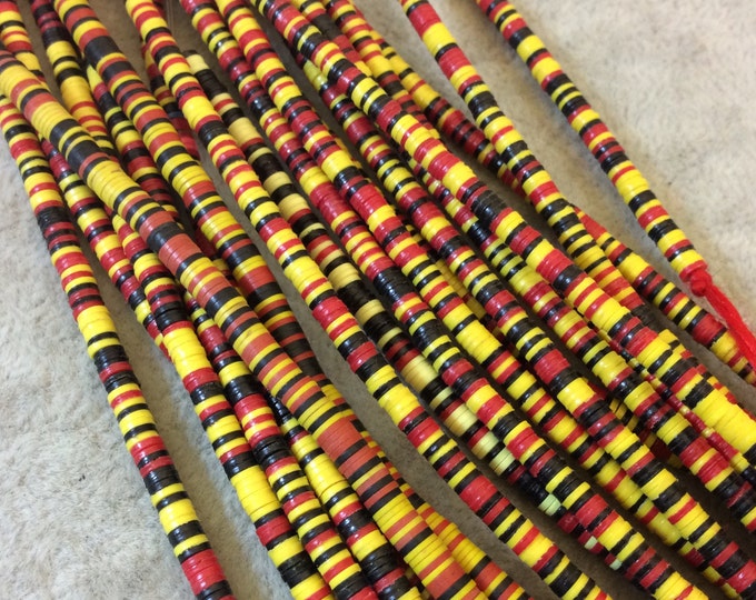 3mm African Yellow/Black/Red Vinyl Heishi Beads - 11" Strand (Approximately 600 Beads) - Funky Tribal Beads Made From Recycled Vinyl Record