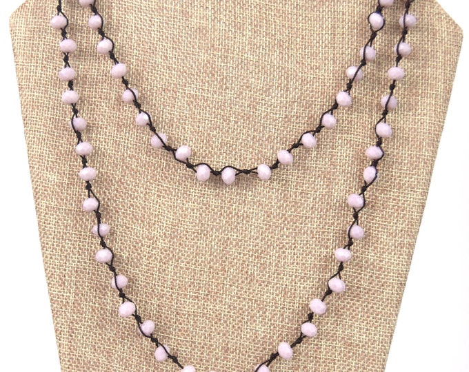 Chinese Crystal Beads | 72" - 8mm Opaque Lavender Rondelle Chinese Crystal Glass Beads Hand Woven Necklace - Holiday Special!