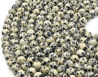 Dalmatian Jasper Beads | Smooth Round Natural Gemstone Beads - 4mm 6mm 8mm 10mm 12mm 14mm