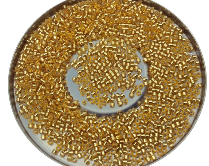 Size 11/0 Glossy Silver Lined Gold Genuine Miyuki Delica Glass Seed Beads - Sold by 7.2 Gram Tubes (Approx. 1300 Beads per 2" Tube)