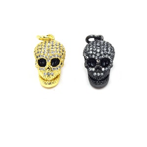 CZ Pendant | 10mm x 15mm Skull Shaped Cubic Zirconia Pendant/Charm - Gold and Gunmetal available