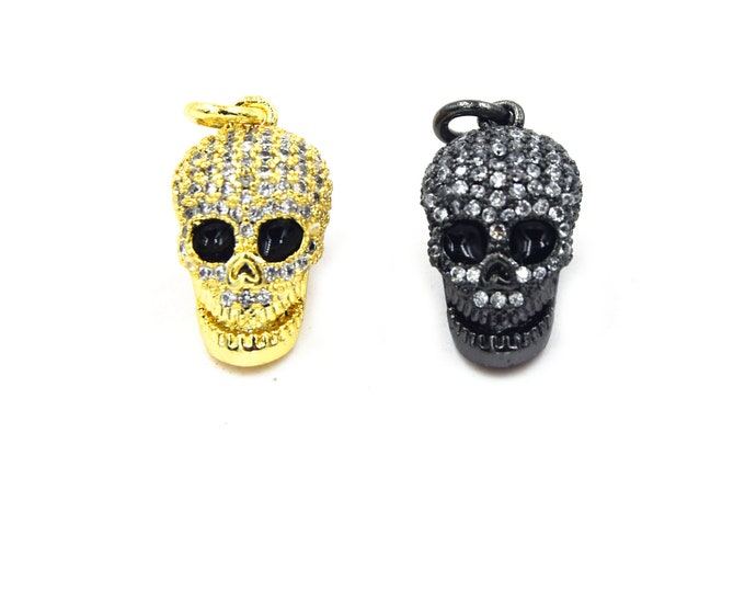 CZ Pendant | 10mm x 15mm Skull Shaped Cubic Zirconia Pendant/Charm - Gold and Gunmetal available