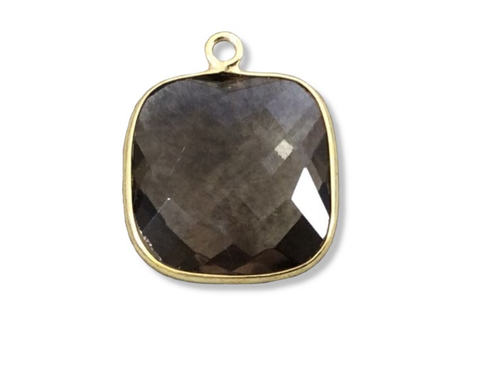Faceted Smoky Hydro Quartz Square Shaped Bezel Pendant - 18mm x 18mm - Sold Individually