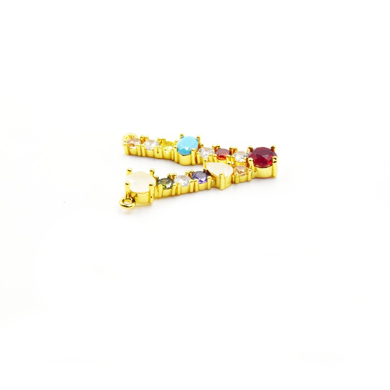 25mm x 35mm Letter V Multi-color Rhinestone Pendant with Two Loops Gold Alphabet Rhinestone Pendant